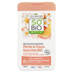 SO’BiO étic Gel sprchový s broskví a bílými květy BIO (450 ml) - se sladkou květinovou vůní