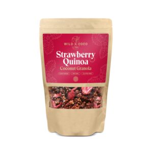 Wild & Coco Granola jahodová Quinoa a kokos (220 g) - s tahini pastou a lněnými semínky