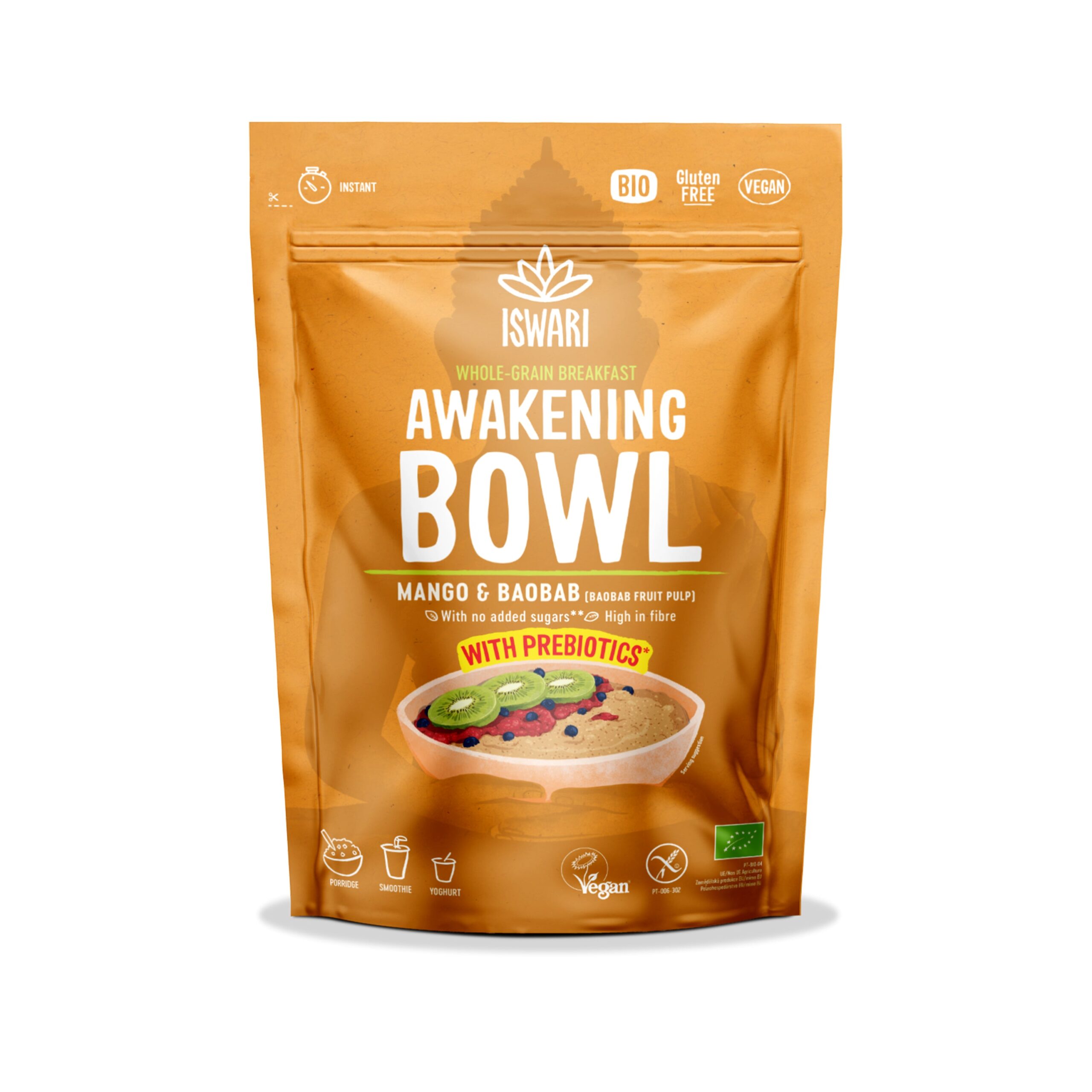 ISWARI Směs instantní Awakening Bowl - mango a baobab BIO (360 g) - s vysokým obsahem vlákniny a prebiotik