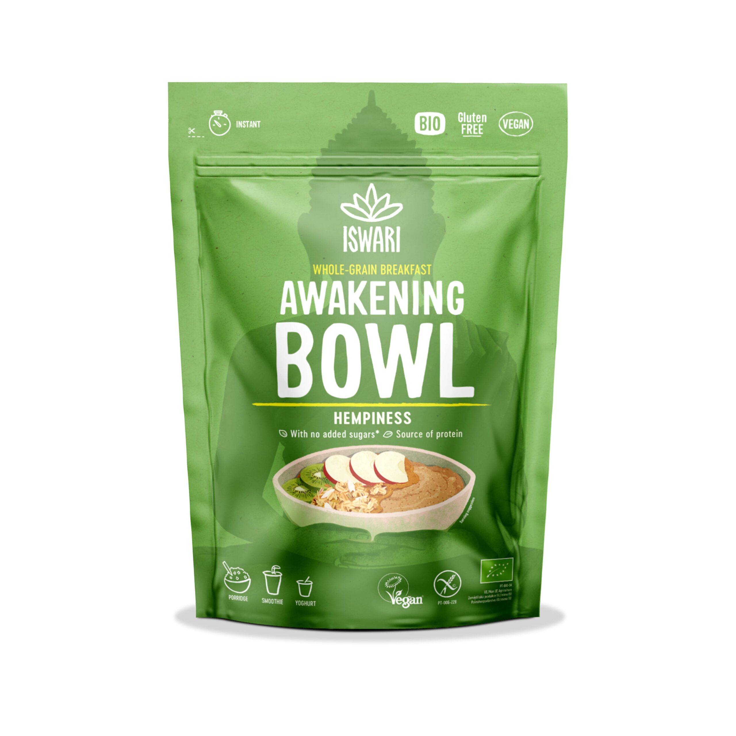 ISWARI Směs instantní Awakening Bowl s konopným proteinem BIO (360 g) - s vysokým obsahem rostlinných bílkovin