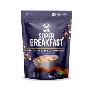 ISWARI Směs instantní Super Breakfast - maca, skořice a mandlová pasta BIO (360 g) - bez lepku a přidaného cukru