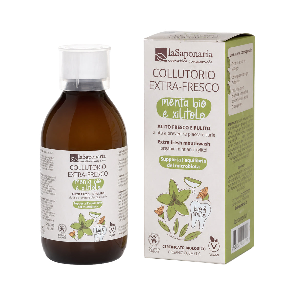 laSaponaria Extra svěží ústní voda s mátou a xylitolem BIO (250 ml) - extra porce svěžestí, bez fluoridu