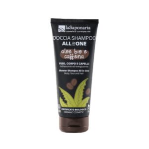 laSaponaria Pánský sprchový gel a šampon 3v1 s aloe vera a kofeinem BIO (200 ml) - praktický pomocník se svěží vůní
