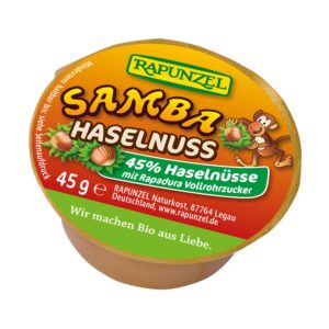Rapunzel Pomazánka lískooříšková SAMBA BIO - mini (45 g) - lískové oříšky s mlékem, kakaem a vanilkou
